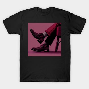 Man sitting with boots in dark pink fashion, power and confidence T-Shirt